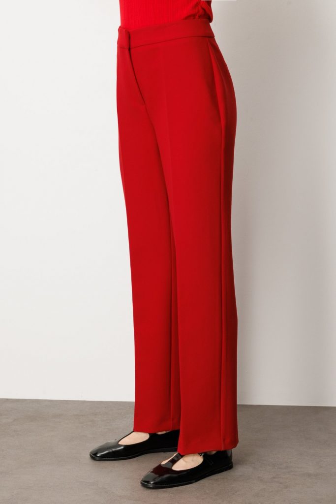 EKOL Kadın Düz Kesim Boru Paça Pantolon  5027 - KIRMIZI