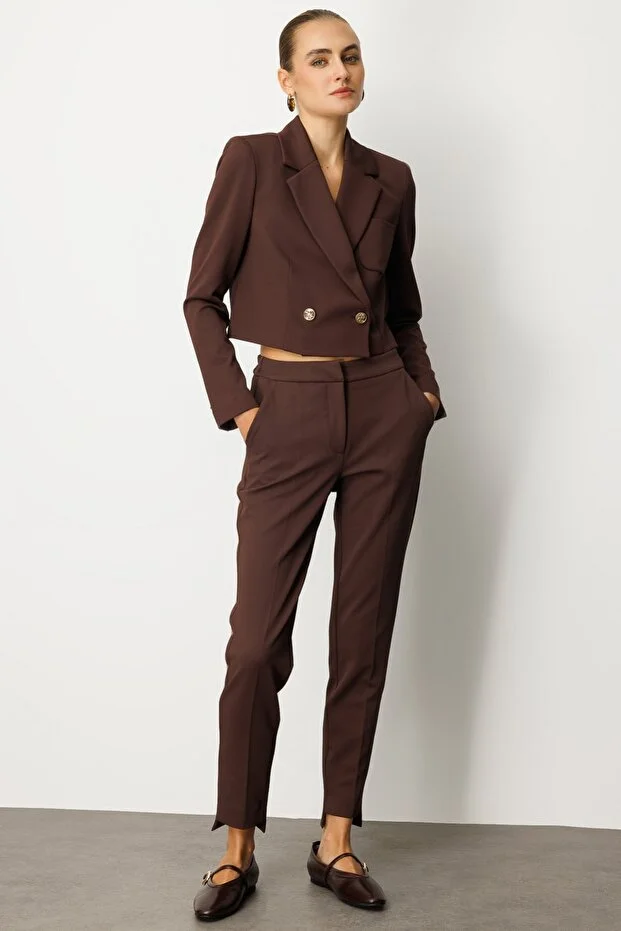 EKOL Beli Lastikli Dar Paça Pantolon 5031 - kahve