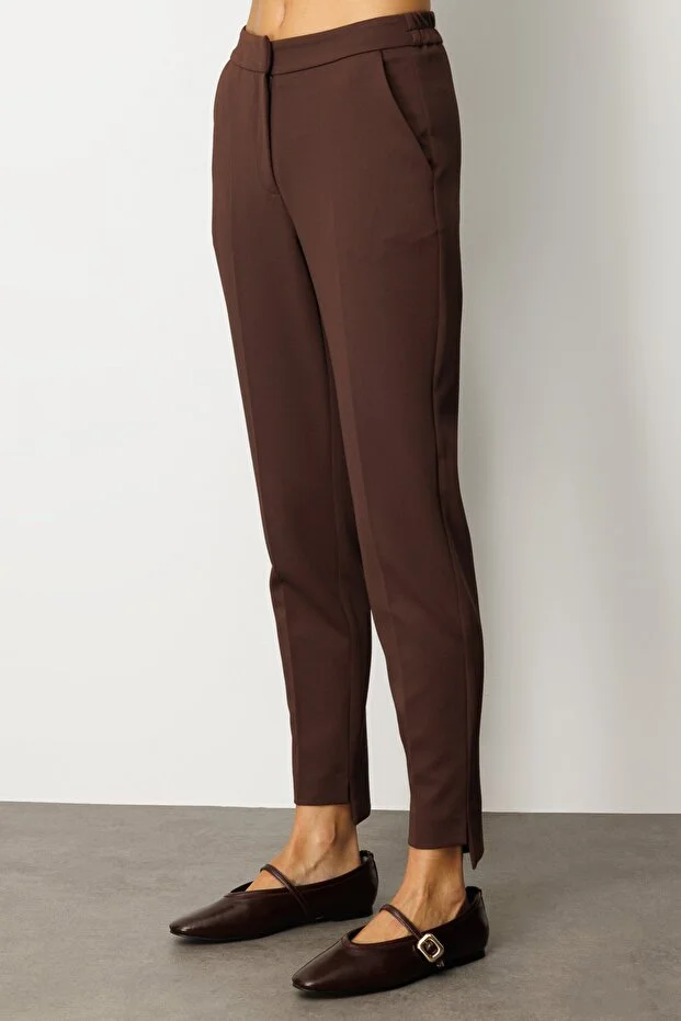 EKOL Beli Lastikli Dar Paça Pantolon 5031 - kahve