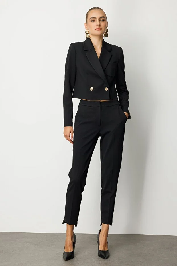 EKOL Beli Lastikli Dar Paça Pantolon 5031 - Siyah