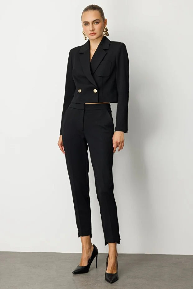 EKOL Beli Lastikli Dar Paça Pantolon 5031 - Siyah