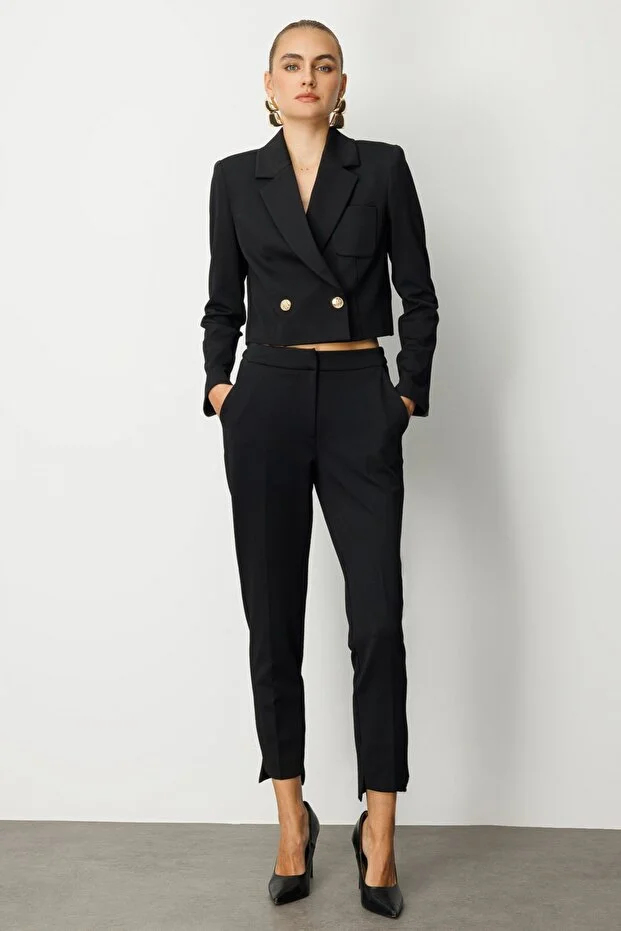 EKOL Beli Lastikli Dar Paça Pantolon 5031 - Siyah