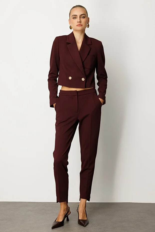 EKOL Beli Lastikli Dar Paça Pantolon 5031 - bordo