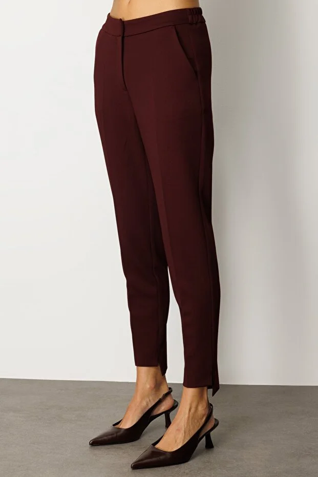 EKOL Beli Lastikli Dar Paça Pantolon 5031 - bordo