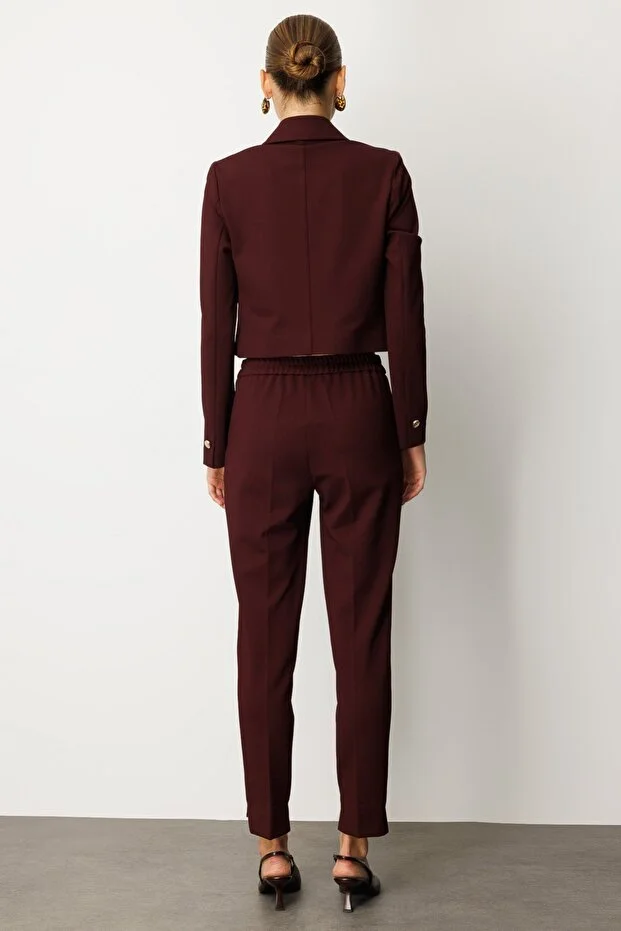 EKOL Beli Lastikli Dar Paça Pantolon 5031 - bordo