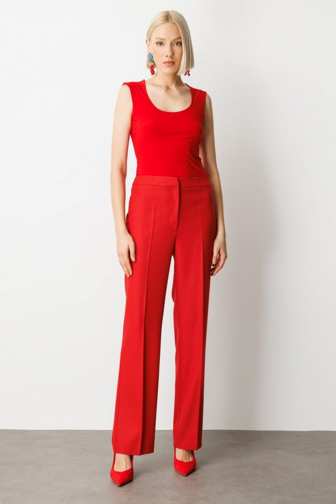 EKOL Cepsiz Boru Paça Pantolon 5051 - KIRMIZI