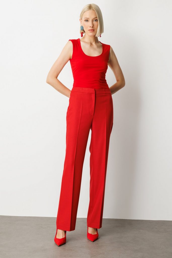 EKOL Cepsiz Boru Paça Pantolon 5051 - KIRMIZI