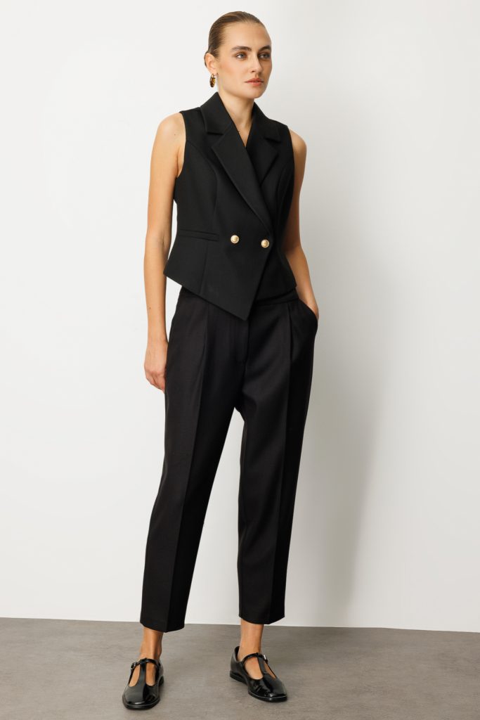 EKOL Yüksek Bel Dar Paça Kadın Pantolon 5055 - Siyah