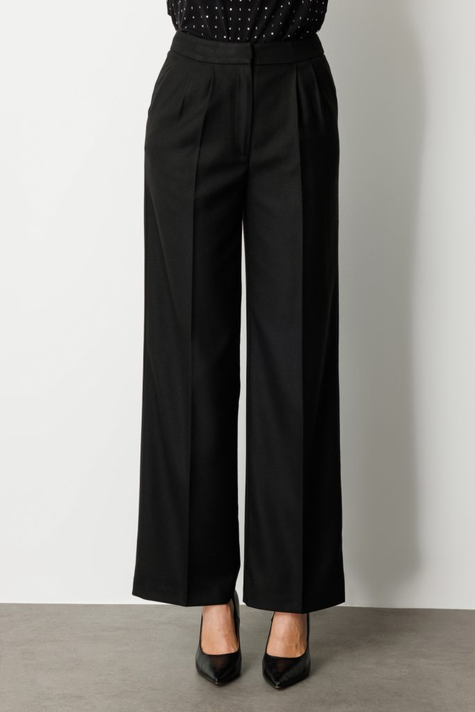 EKOL  Pile Detaylı Bol Paça Pantolon 5059 - Siyah