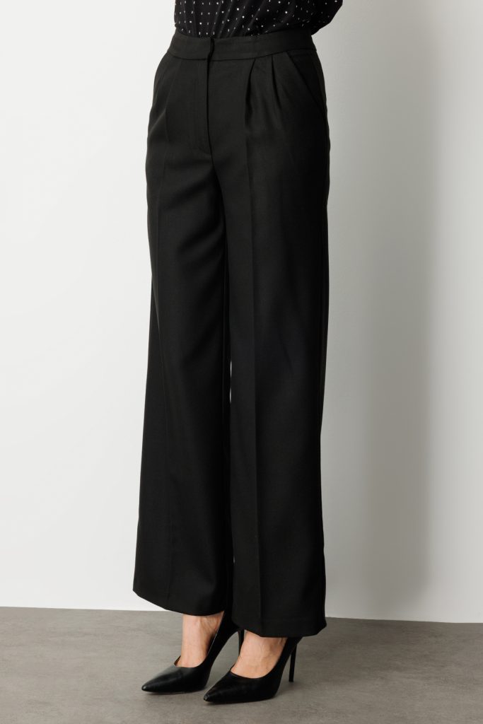 EKOL  Pile Detaylı Bol Paça Pantolon 5059 - Siyah