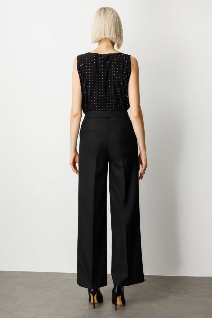 EKOL  Pile Detaylı Bol Paça Pantolon 5059 - Siyah