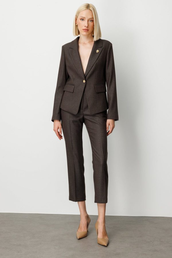 EKOL Çizgi Desenli Dar Paça Pantolon 5115