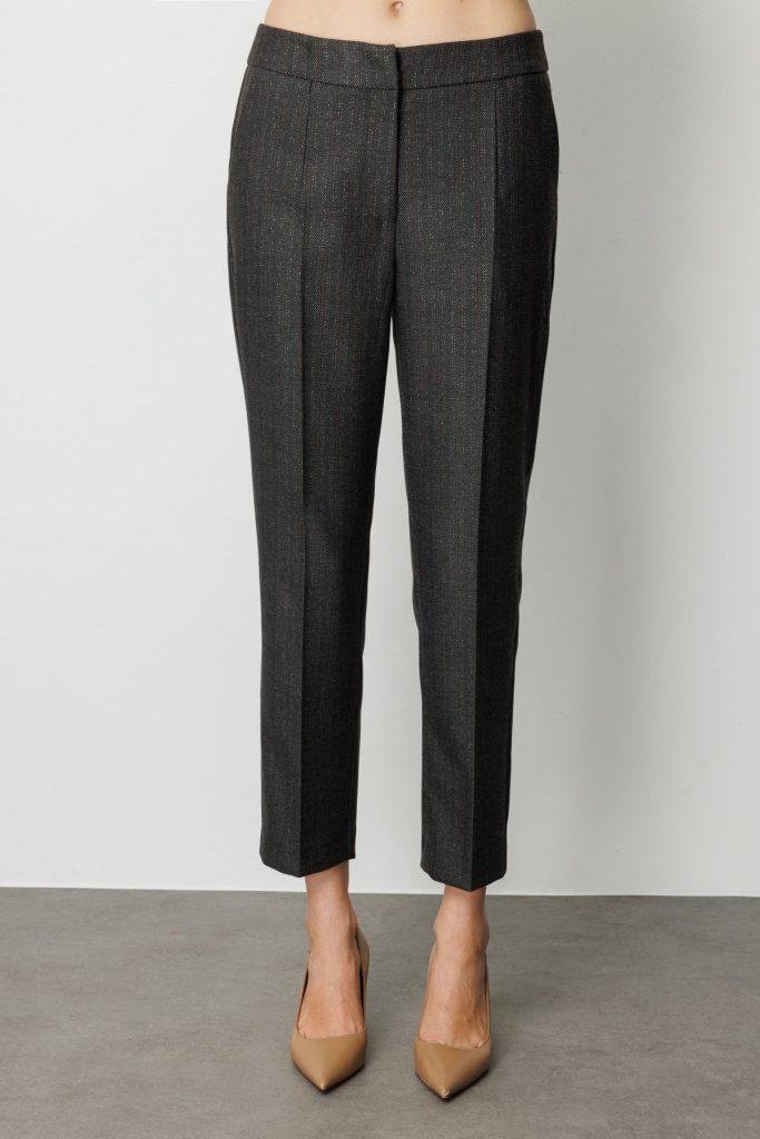 EKOL Çizgi Desenli Dar Paça Pantolon 5115 - Siyah