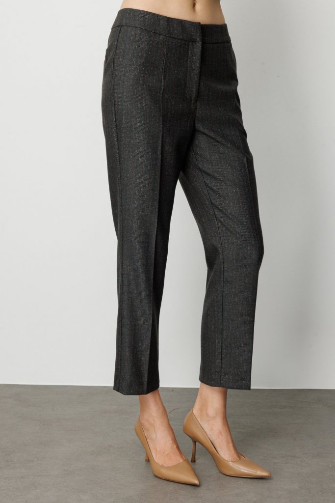 EKOL Çizgi Desenli Dar Paça Pantolon 5115 - Siyah