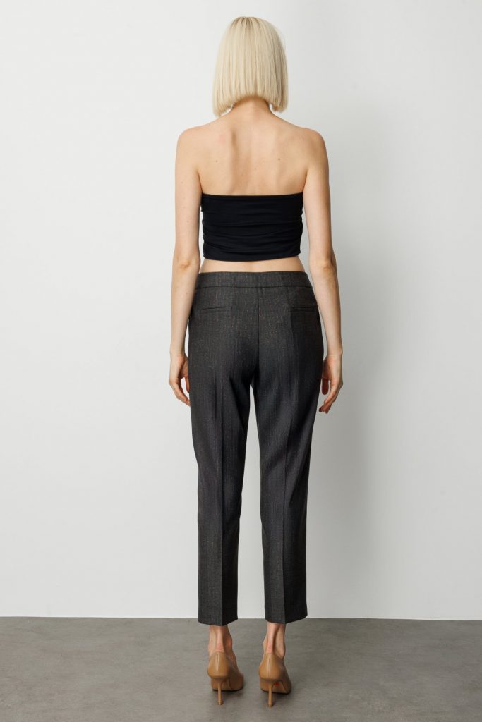 EKOL Çizgi Desenli Dar Paça Pantolon 5115 - Siyah