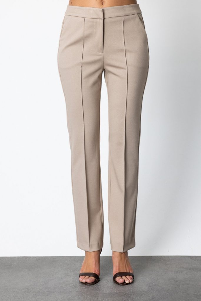 EKOL Simli Kumaş Boru Paça Kadın Pantolon 5143 - VİZON