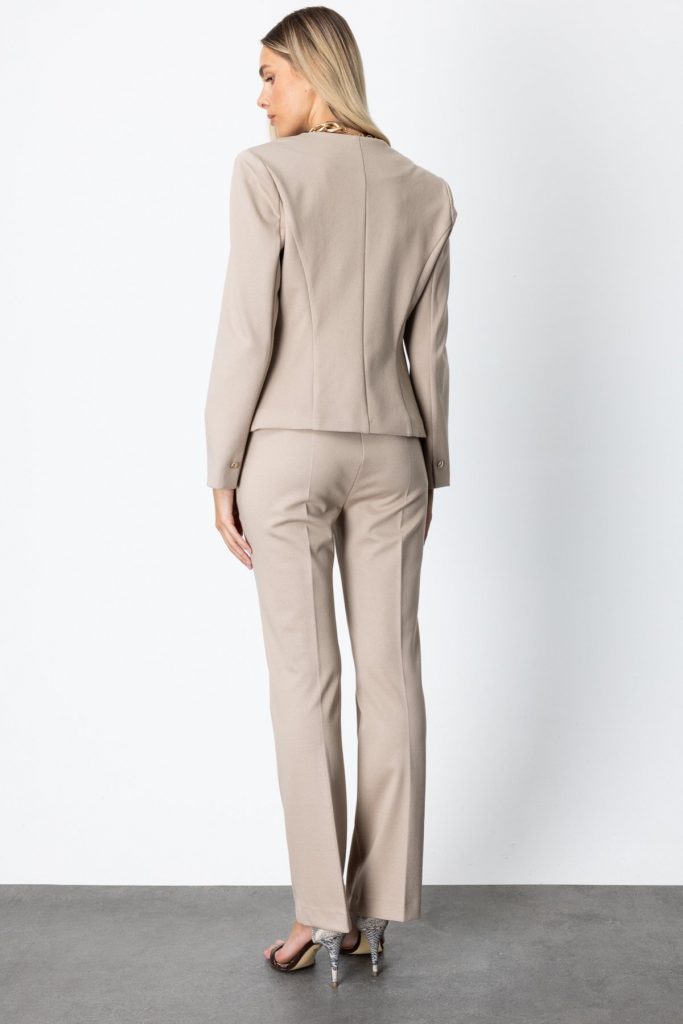 EKOL Simli Kumaş Boru Paça Kadın Pantolon 5143 - VİZON