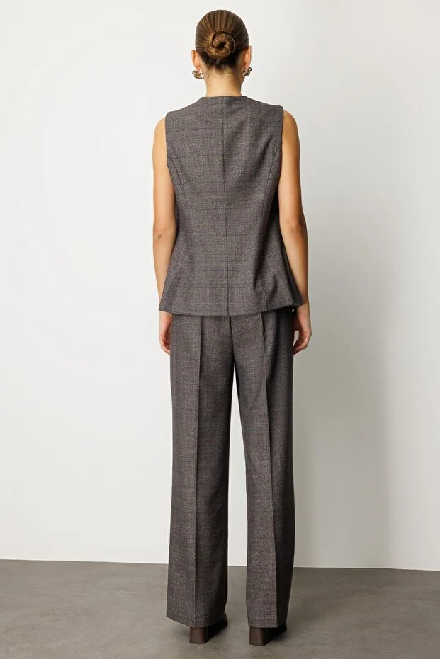 EKOL Ekoseli Bol Paça Pantolon 5167 - ANTRASİT