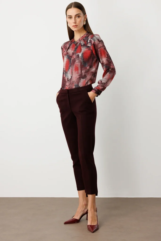 EKOL Beli Lastikli Yan Cepli Pantolon 5193 - bordo