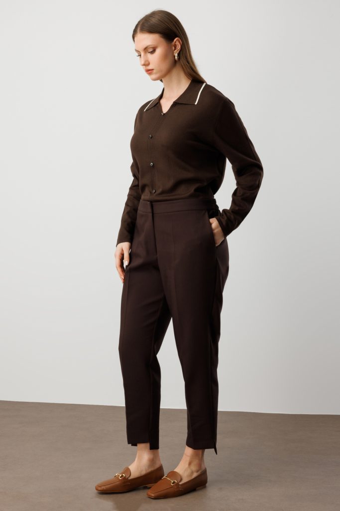 EKOL Beli Lastikli Dar Paça Kumaş Pantolon 5531 - kahve