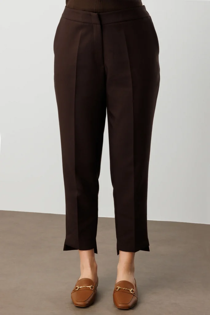 EKOL Beli Lastikli Dar Paça Kumaş Pantolon 5531 - kahve