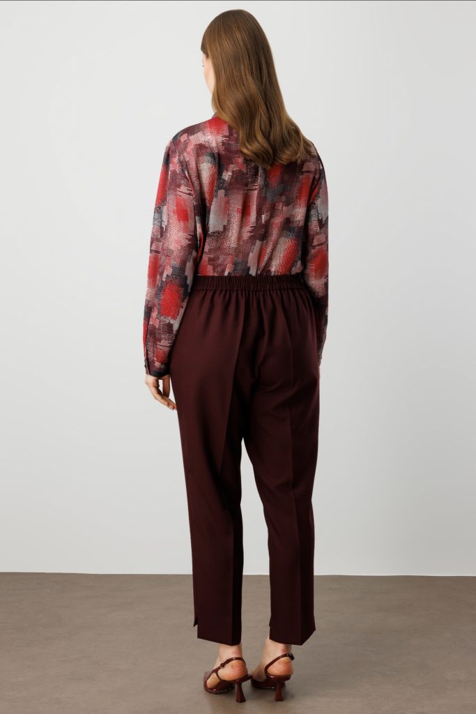 EKOL Beli Lastikli Dar Paça Kumaş Pantolon 5531 - bordo