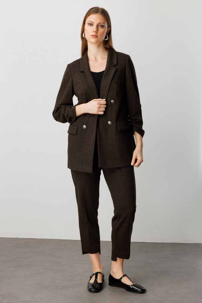 EKOL Yüksek Bel Dar Paça Pantolon 5589 - kahve