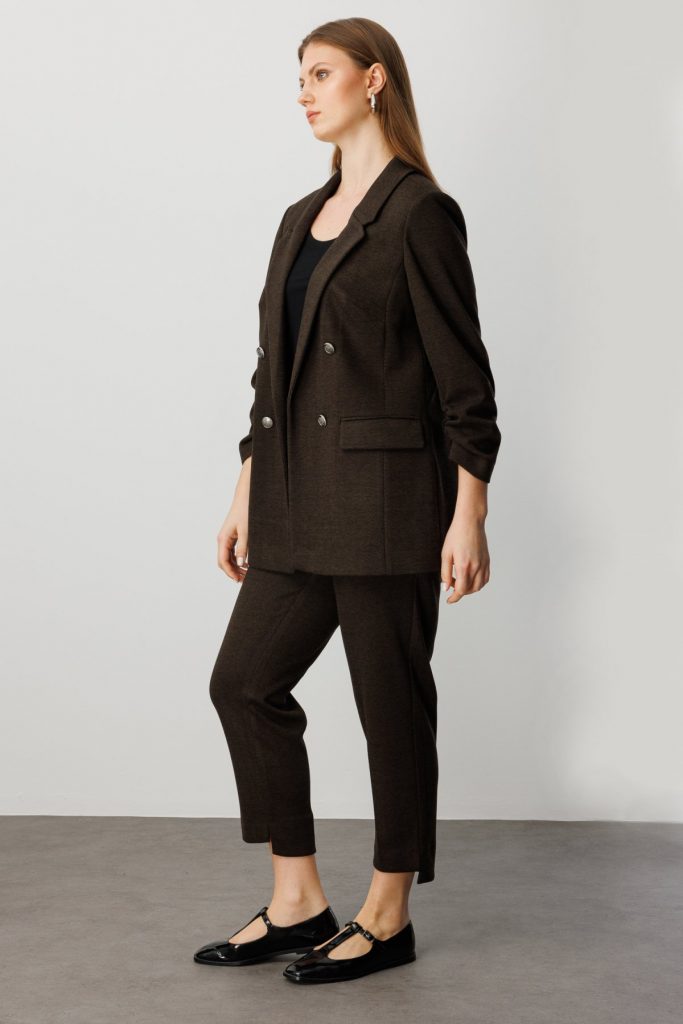 EKOL Yüksek Bel Dar Paça Pantolon 5589 - kahve