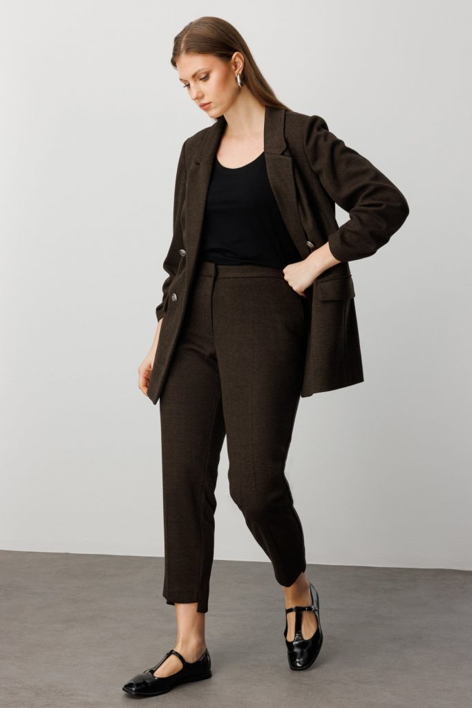 EKOL Yüksek Bel Dar Paça Pantolon 5589 - kahve