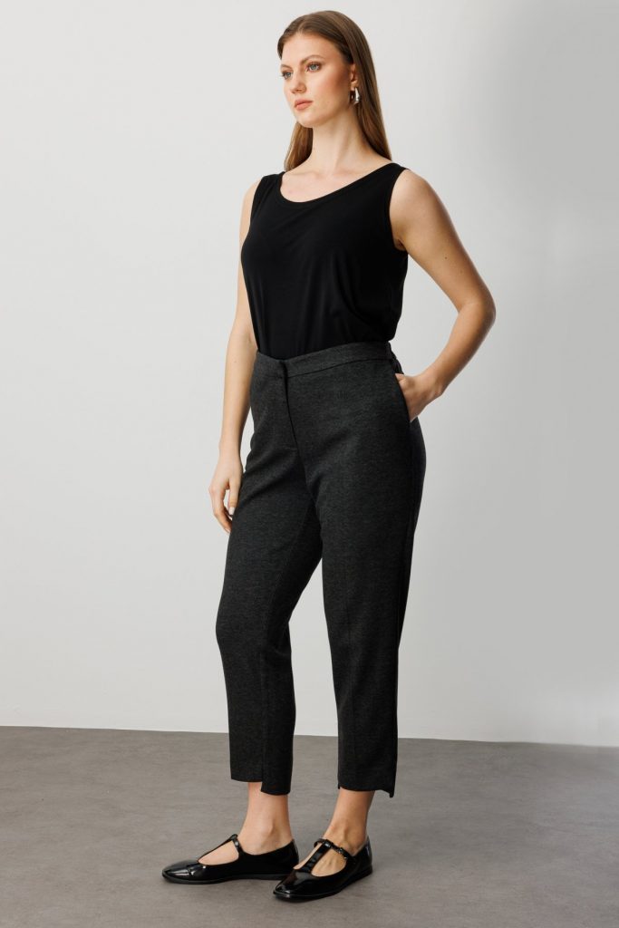 EKOL Yüksek Bel Dar Paça Pantolon 5589 - ANTRASİT