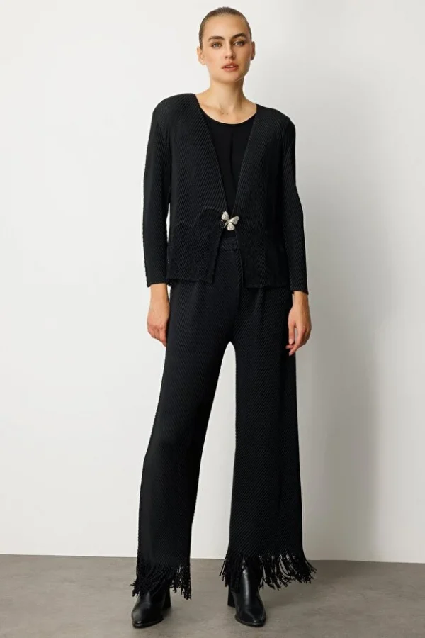 EKOL Akordiyon Kumaş Paçası Püsküllü Pantolon 5907