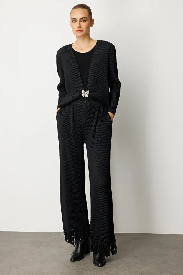 EKOL Akordiyon Kumaş Paçası Püsküllü Pantolon 5907