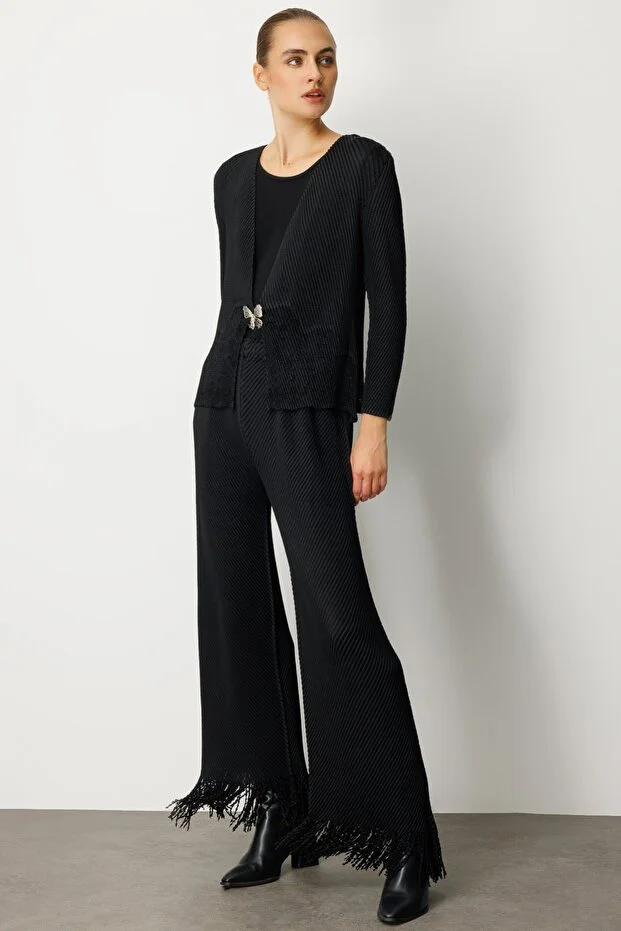 EKOL Akordiyon Kumaş Paçası Püsküllü Pantolon 5907