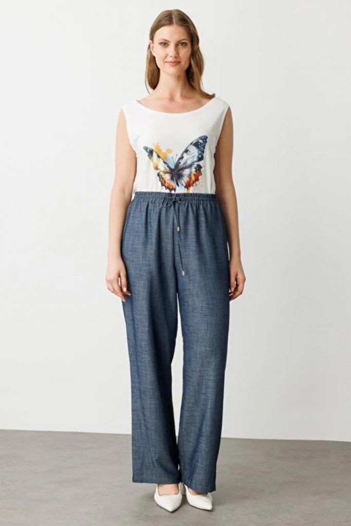 EKOL Beli Lastikli Bol Paça Pantolon7550 B.B