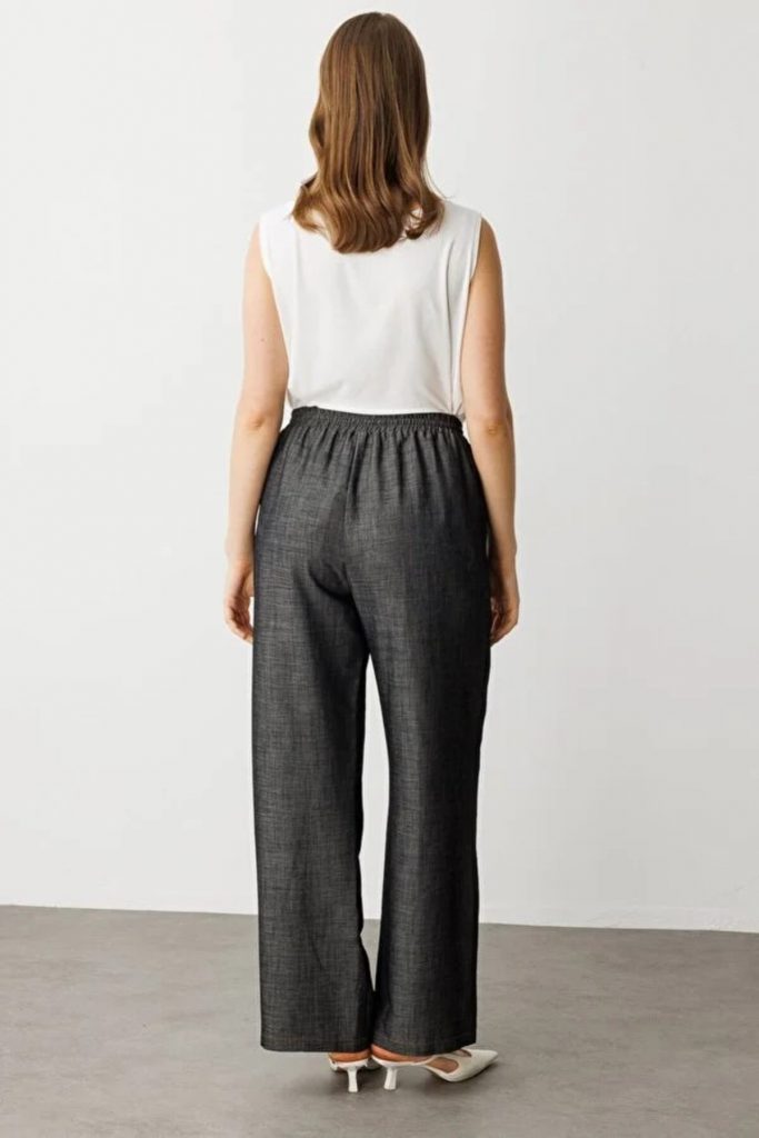 EKOL Beli Lastikli Bol Paça Pantolon7550 B.B - Siyah