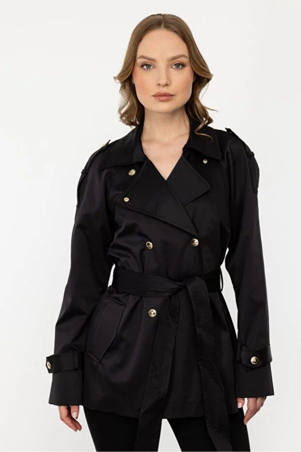 EKOL Regular Fit Çıtçıtlı Ve Kuşaklı Kadın Trençkot 6182