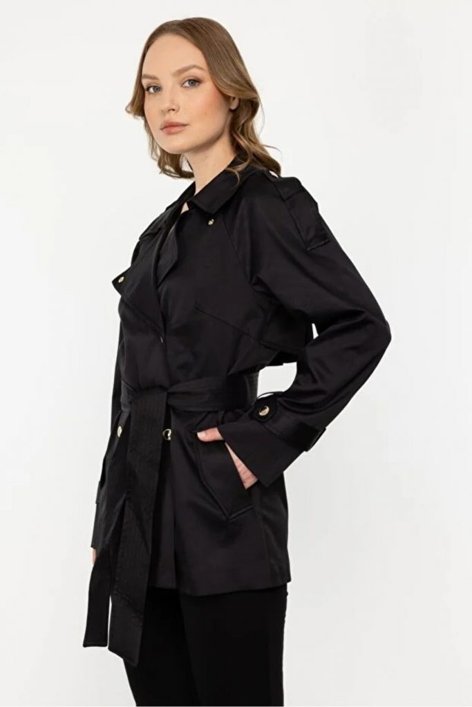 EKOL Regular Fit Çıtçıtlı Ve Kuşaklı Kadın Trençkot 6182