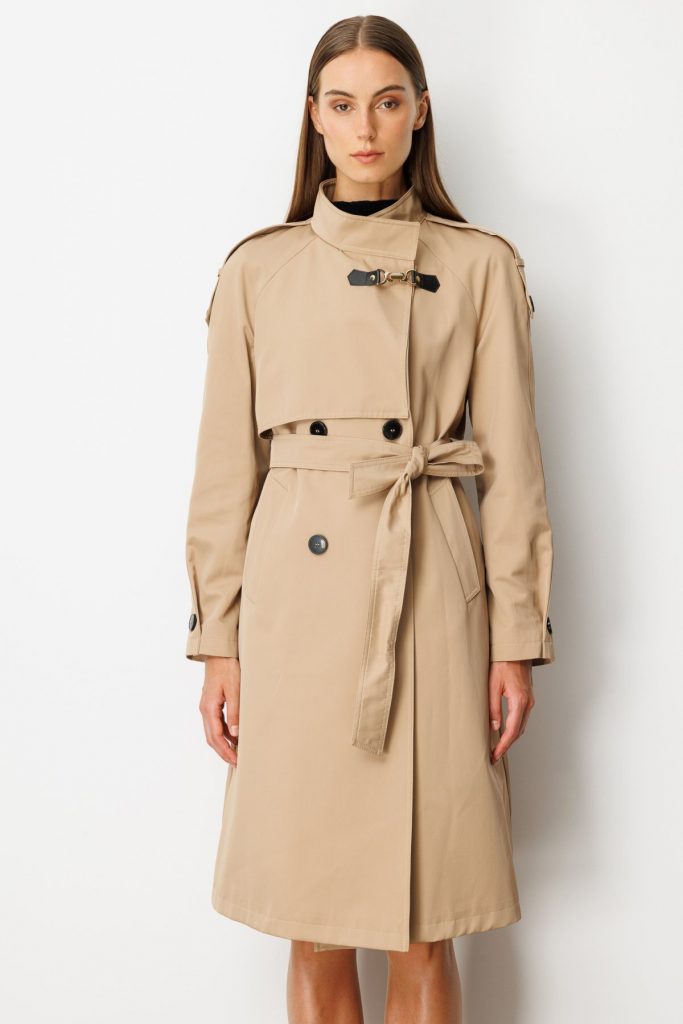 EKOL Dik Yaka Beli Kuşaklı Trençkot  7003 - camel
