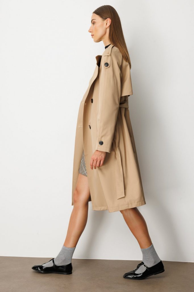 EKOL Dik Yaka Beli Kuşaklı Trençkot  7003 - camel