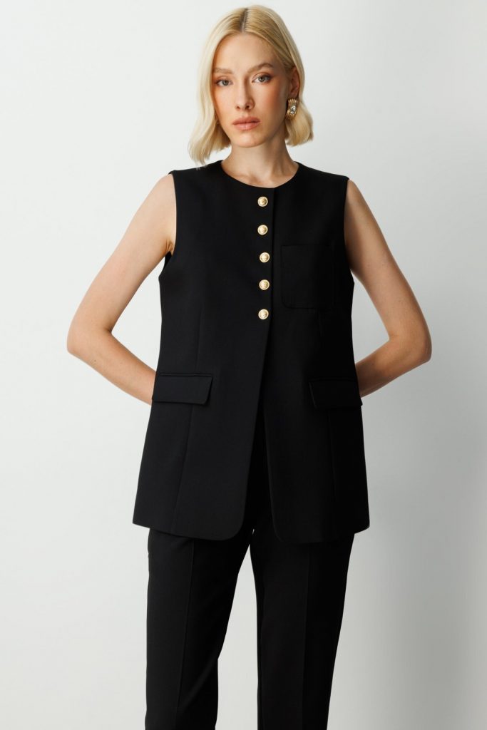 EKOL Önü Düğmeli Kapak Cepli Yelek  5007