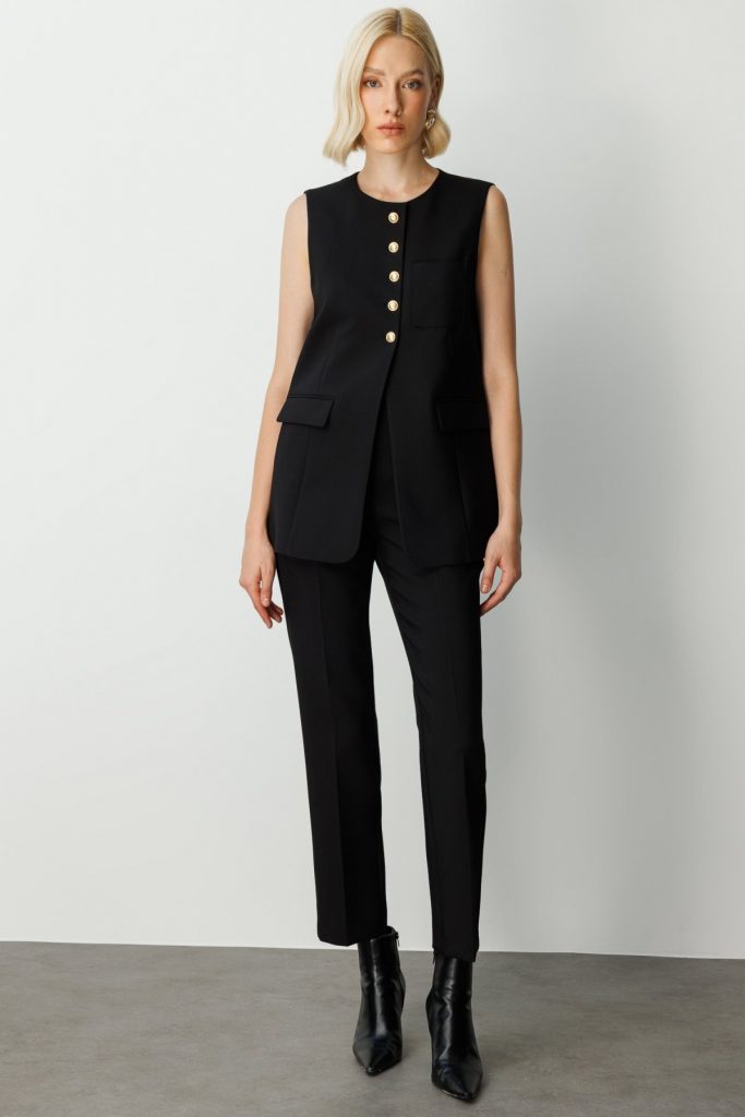 EKOL Önü Düğmeli Kapak Cepli Yelek  5007