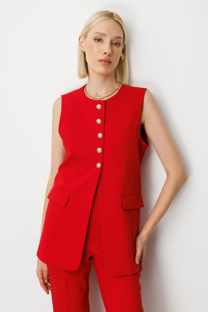 EKOL Önü Düğmeli Kapak Cepli Yelek  5007 - KIRMIZI