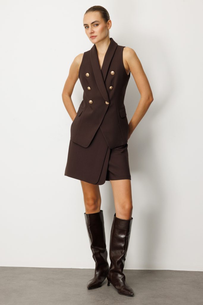 EKOL Kruvaze Yaka Kapak Cepli Yelek 5009 - kahve