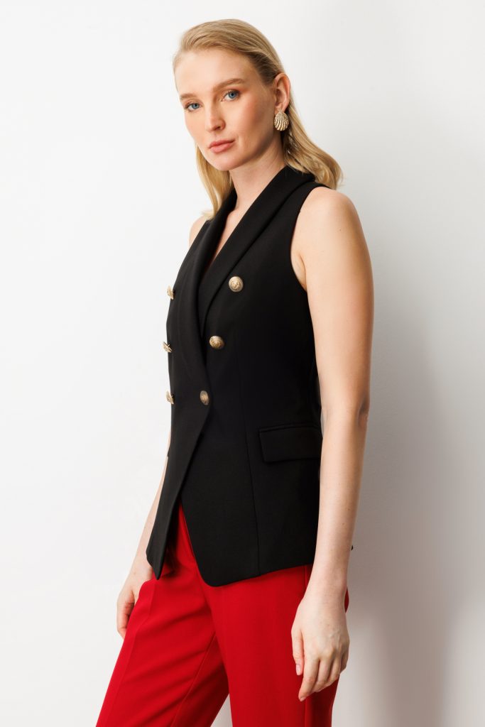 EKOL Kruvaze Yaka Kapak Cepli Yelek 5009 - Siyah