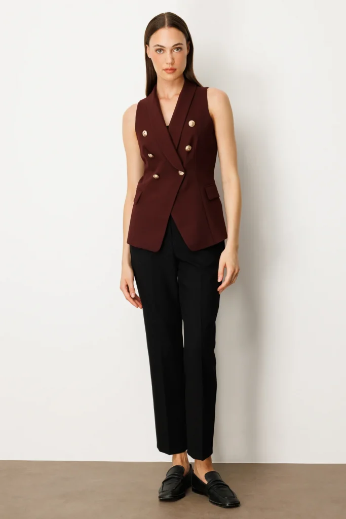 EKOL Kruvaze Yaka Kapak Cepli Yelek 5009 - bordo