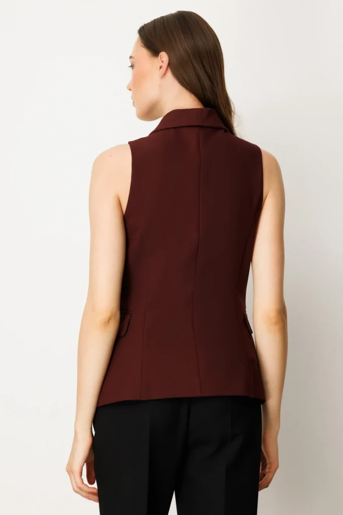 EKOL Kruvaze Yaka Kapak Cepli Yelek 5009 - bordo