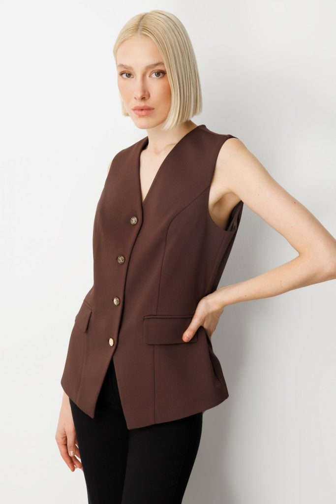 EKOL Kadın Kapak Cepli V Yaka Yelek 5037