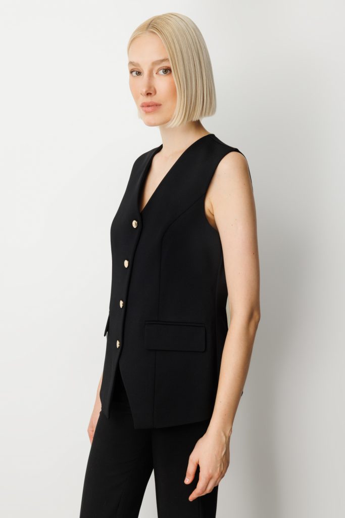 EKOL Kadın Kapak Cepli V Yaka Yelek 5037 - Siyah