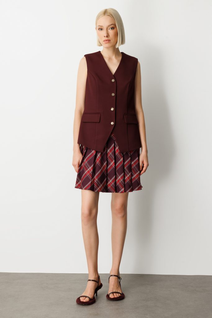 EKOL Kadın Kapak Cepli V Yaka Yelek 5037 - bordo