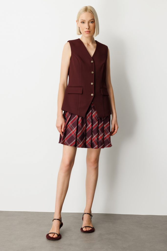 EKOL Kadın Kapak Cepli V Yaka Yelek 5037 - bordo